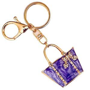 NWT Gorgeous Purple & Gold Metal Bling Purse Handbag Lobster Keyring Key holder